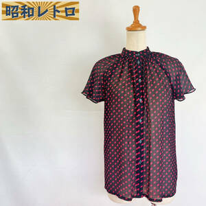 [ Showa Retro ] short sleeves blouse / total pattern / dot pattern manner / old clothes / Vintage /60'70'/No.18