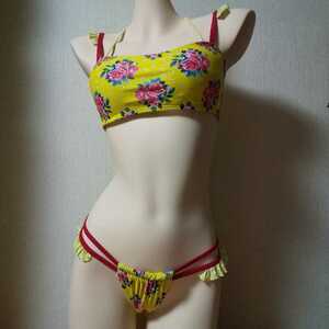  swimsuit S size inscription absolute size Mla full flifli band u print T-back yellow color high leg 