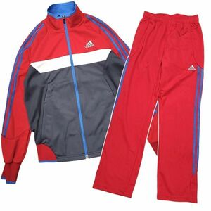 261105【Sサイズ】良品 adidas ADI-BRIGHT ウォームアップ ジャケット パンツ ジャージ 上下 セット アップ レッド メンズ