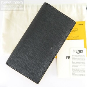 質イコー [フェンディ] FENDI セレリア 二つ折り長財布 7M0186 レザー グレー×イエロー 美品