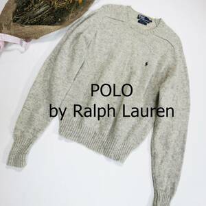 POLO by RALPH LAUREN ポロ ラルフローレン ニット グレー L ワンポイント 刺繍ロゴ 袖リブ 裾リブ シンプル スタンダード 灰色 長袖 4137