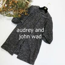 Audrey and John Wad オードリーアンドジョンワッド ロング丈コート M グレー ノーカラー ウール 七分袖 シンプル ポケット 灰色 4095_画像1