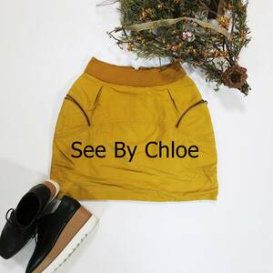 See By Chloe See by Chloe мини длина юбка размер USA2 M желтый желтый цвет box юбка Zip карман талия резина 4020