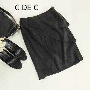 C DE C クードシャンス デザインスカート サイズ36 S ブラック 黒 ひざ丈 サイドチャック シンプル ティアード フォーマル 3871