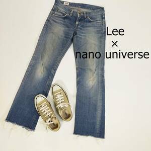 Lee×nano universe コラボデニム リー×ナノユニバース カットオフデニム ブルー 青 牛革ラベル 日本製 ストレート 長ズボン 3713