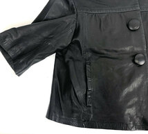 ▼VINCE ヴィンス ノーカラー ラムレザー ジャケット 七分袖 ブラック サイズXS RA6093_画像4