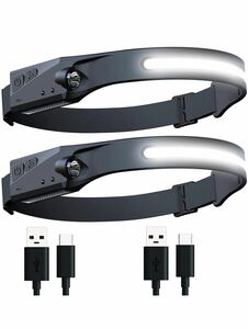 ヘッドライト 充電式 USB 5種点灯50g超軽量 高輝度 IPX4防水 超軽量　2ps