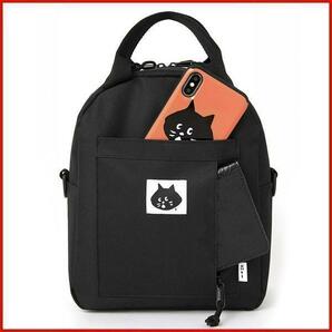 リュック ne-netの猫 帆布 キャンバス バッグ ブラック 猫 多機能
