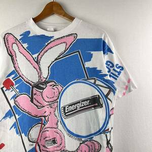 ビンテージ 90s【ピンクうさぎ】総柄 Tシャツ USA製 古着 バーニー 大判 手刷り デカ判 ロックT 映画 ムービー アメカジ 多色刷り シルク