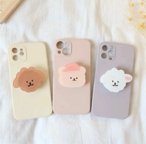 ポップソケット付き ケース iPhone8/SE2/12mini/13 くすみ色　おしゃれ　かわいい　韓国　キャラクター