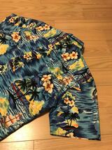 美品☆HAWAII.USA製／KY'S サイズS大き目・日本L-XL?　半袖アロハシャツ 花&ヤシの木,オーシャン リゾート総柄 青ブルー系 ハワイアンALOHA_画像8