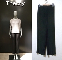 セオリーTHEORY TRALPIN.P POLY. DRAPE ドレープ プリーツ ワイド パンツ ブラック S_画像2