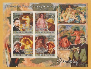 ● 【外国切手・サントメプリンシペ】 オーギュスト・ルノアール の作品　切手シート ('08)　未使用