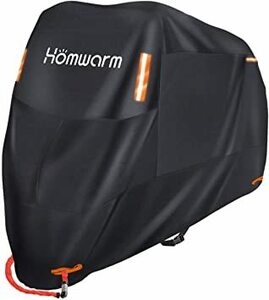 ブラック XXL Homwarm バイクカバー 高品質 300D厚手 防水 紫外線防止 盗難防止 収納バッグ付き (XXL, ブ