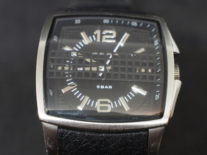  used battery replaced diesel DIESEL wristwatch analogue watch leather belt quarts men's model : DZ-1304 control No.16883