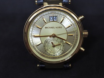 中古 電池交換済 マイケルコース MICHAEL KORS クロノ ビッグデイト GMT ゴールドメッキ クオーツ メンズ 型式: MK-2433 管理No.16879_画像1