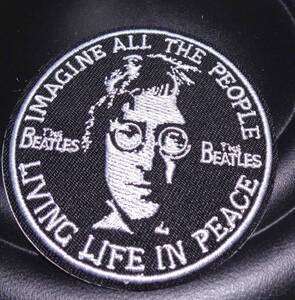 黒白(円型)◎新品 ジョン・レノンJohn Lennon ビートルズThe Beatles 刺繍ワッペン(パッチ)■UKイギリス USアメリカ ◇激シブ