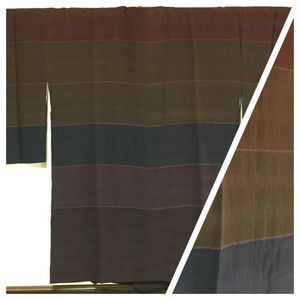 【道行コート】正絹 袷 コート丈81.5cm 赤銅色 焦茶 憲法色 褐色 似せ紫 濃き色の様な色の組み合わせ