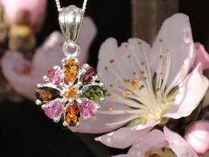 * ultimate beautiful * flower .. tourmaline * gem chain necklace attaching * silver 925 silver made * kamesan