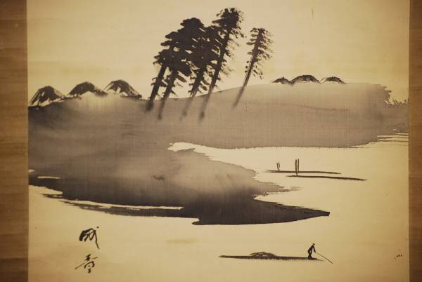 [Auténtico] //Morohoshi Seisho/Montaña y lago/Pergamino colgante Hoteiya HC-632, Cuadro, pintura japonesa, Paisaje, viento y luna