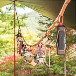 【新品】 5m ハンギングロープ ブラウン アウトドア キャンプ デイジーチェーン 吊り下げ タープ テント カップ ランタン ハンガー