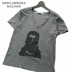 JOHN LAWRENCE SULLIVAN ジョンローレンスサリバン プリント Vネック 半袖 カットソー Tシャツ Sz.38　メンズ グレー 日本製　A2T03322_3#D