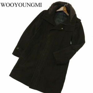 WOOYOUNGMI ウーヨンミ 中綿★ 襟ウール切替 シングル ロング デザイン コート Sz.46　メンズ　A1T10738_9#N