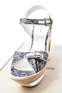  unused MIHARA YASUHIRO leather trim print ankle strap sandals 25 gray Mihara Yasuhiro KL4QS2PK71