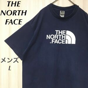 THE NORTH FACE ザ ノースフェイス　半袖　Tシャツ　ビックプリントロゴ　紺　ネイビー　白　ホワイト　L