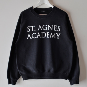 80s ヴィンテージ カレッジ 丸胴 スウェット ST. AGNES ACADEMY ロゴプリント M ブラック 黒 / GILDAN Hanes Champion 90s