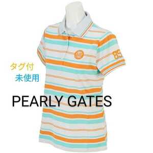 タグ付 PEARLY GATES レディース1 パーリーゲイツ 半袖 ゴルフ カノコ ポロシャツ ブランドロゴ刺繍 M相当 日本製 正規品 未使用 新品