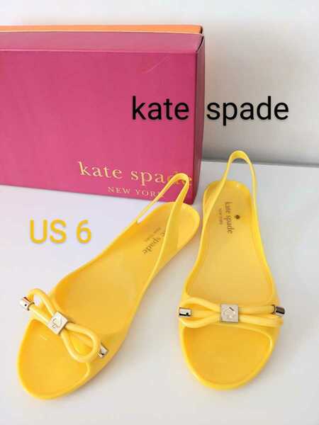 Kate SpadeNEWYORK US6 ケイトスペード リボンモチーフ ラバー フラットサンダル 23cm相当 イエロー 正規品　