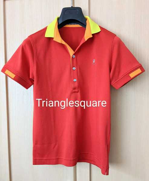 Trianglesquare メンズS トライアングルスクエア ゴルフ ブランドロゴプリント 半袖 ポロシャツ レッド 日本製 送料無料