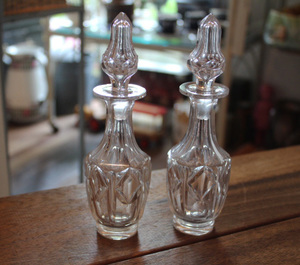  Vintage античный [ crystal стекло уксус масло бутылка 2 шт ] приправа маленький бутылка пуховка .-m бутылка 