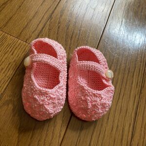  new goods! hand made, hand-knitted! pink. baby shoes . three rear ceremony .! baby, doll also 