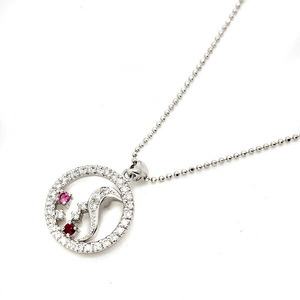 プラチナ トルマリン ルビー ダイヤモンド ネックレス 50cm TO0.043ct R0.033ct D0.34ct Pt900/850