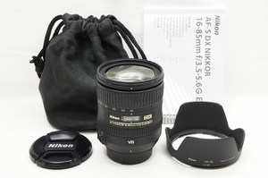 【アルプスカメラ】美品 Nikon ニコン AF-S DX NIKKOR 16-85mm F3.5-5.6G ED VR APS-C ズームレンズ フ―ド付 220408o