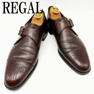 【良品】REGAL リーガル モンクストラップ メンズ 25.5 ダークブラウン 革靴 ビジネスシューズ SR36