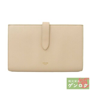 【中古】セリーヌ ラージストラップウォレット 長財布 レザー ベージュ CELINE【質屋】【代引き手数料無料】