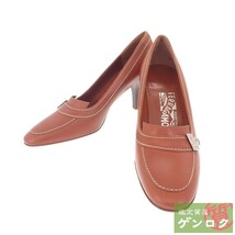 【中古】 サルヴァトーレフェラガモ ガンチーニ パンプス 茶 ブラウン レザー×金具 Salvatore Ferragamo【質屋】【代引き手数料無料】_画像1