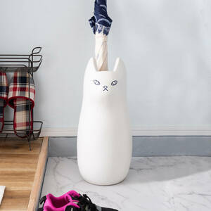 【ベトナム雑貨】 猫の陶器 フラワーポット 傘立て 親猫 白 一輪挿し 花瓶 ドライフラワー ガーデン 観葉植物 花器 鉢 プランター 植木鉢