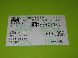 匿名送料無料 ☆懐かしの単勝馬券 多数出品 ★ファビラスラフイン 第1回 NHKマイルカップ GⅠ 1996.5.12 藤田伸二 即決！