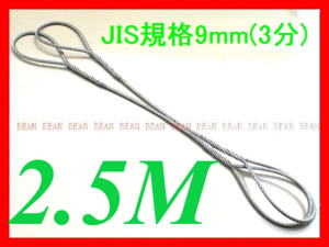 JIS規格 ワイヤロープ【玉掛ワイヤーロープ】９ｍｍ３分/2.5Ｍ 編み込み加工 ロープ屋直”３万円以上送料無料”新品未使用(玉掛・台付け)