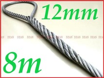 ☆ ワイヤロープ【台付け　ワイヤーロープ】１２ｍｍ４分/８Ｍ 編み込み加工 ロープ屋直”３万円以上送料無料”新品未使用(台付け)_画像1