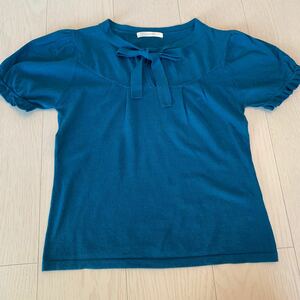 トップス　カットソー　半袖　リボン 青　緑　Tシャツ 
