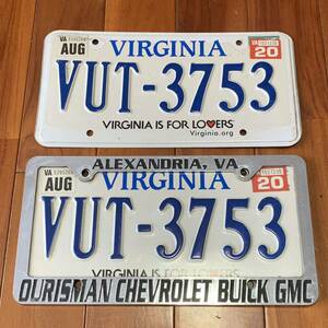 沖縄 米軍放出品 USA LICENSE PLATE VIRGINIA ヴァージニア州 ナンバープレート 希少 奇跡の2枚 アンティーク インテリア (管理番号X32)