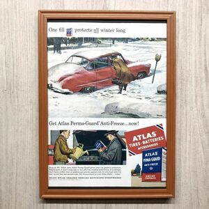 ■即決◆1952年(昭和27年) ATRAS TIRE アトラス PERMA-GUARD 不凍液【B4-3265】アメリカ ビンテージ雑誌広告【B4額装品】当時本物 ★同梱可