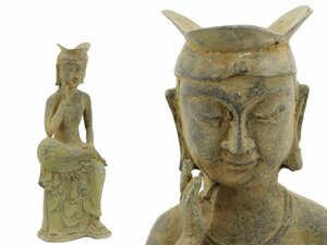 仏教美術 銅製 青銅 弥勒菩薩半跏坐仏像 高さ33㌢ A043
