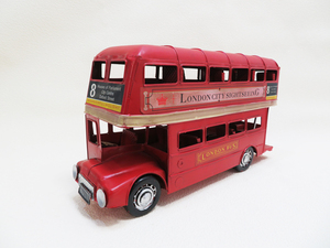 ブリキ ロンドンバス 長さ35cm/高さ17cm ヴィンテージ クラッシック おもちゃ インテリア コレクション 置物 自動車 (CD10)