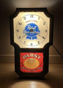 1円スタート　Pabst Blue Ribbon 1970's 壁掛け時計 掛時計 ビンテージ パブスト　ブルーリボン　ライト付き　訳あり